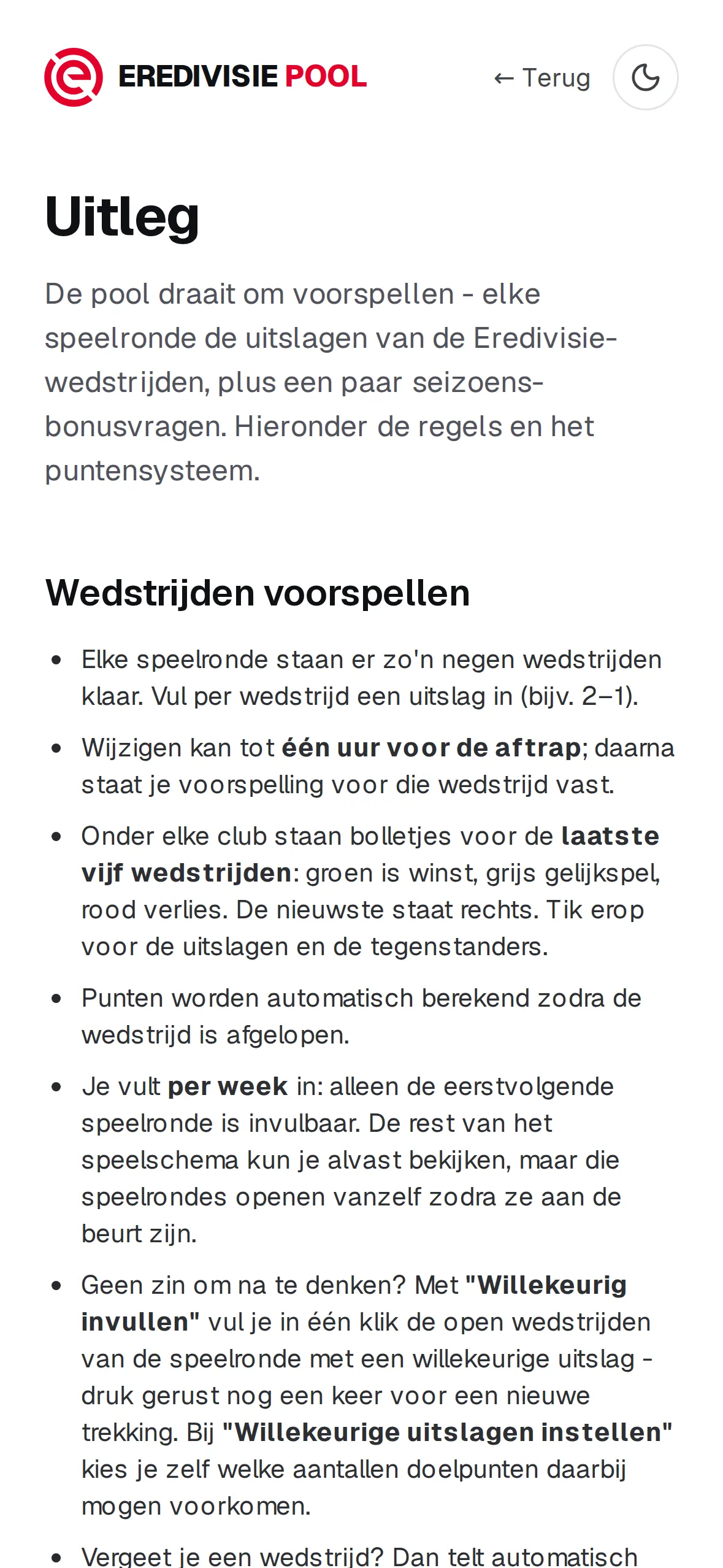 Eredivisie Pool op een iPhone: de invulkaarten van een speelronde met de wedstrijden