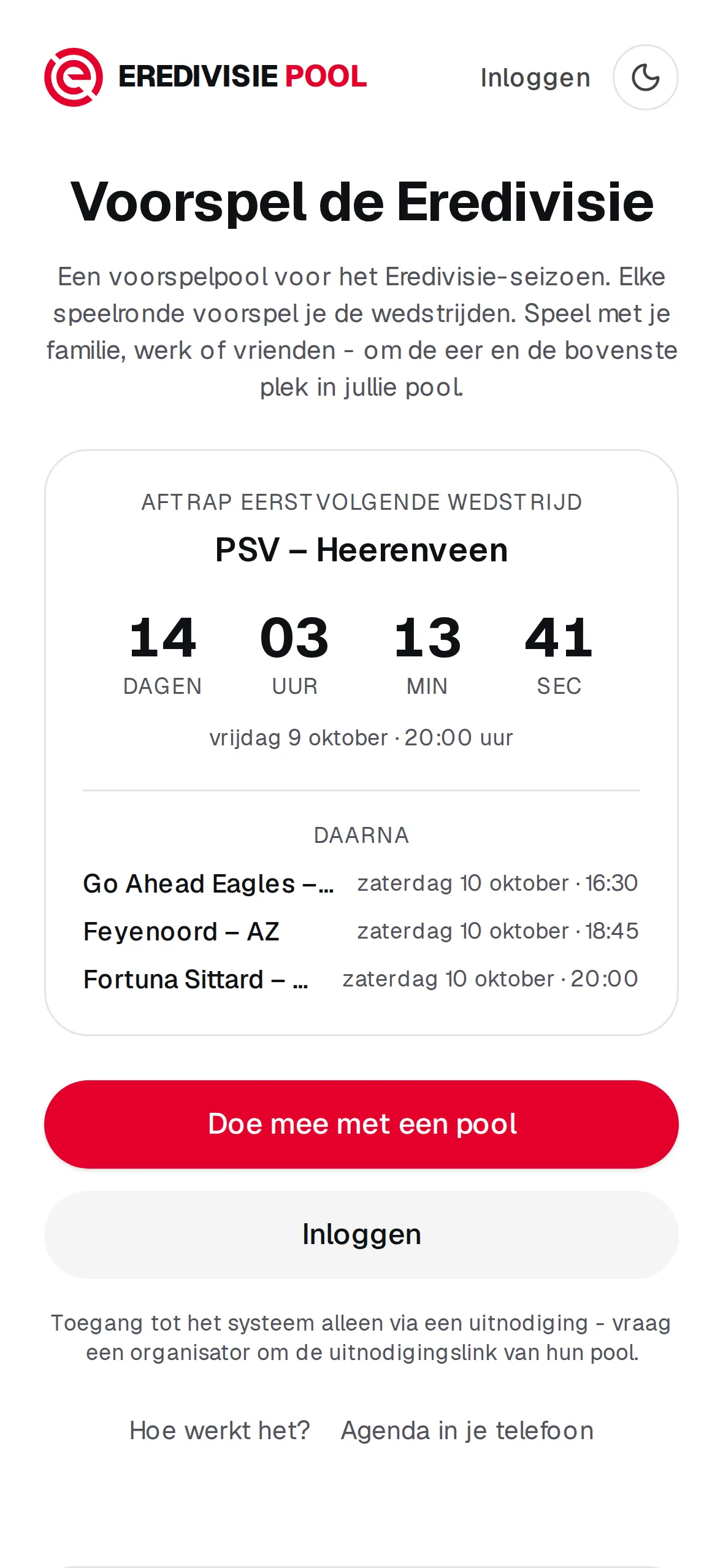 Eredivisie Pool op een iPhone: de invulkaarten van een speelronde met de wedstrijden