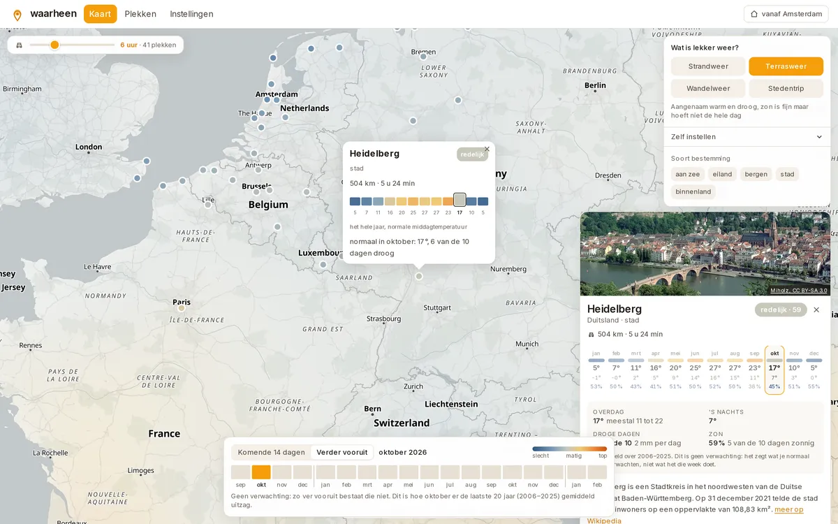 waarheen op een MacBook: de klimaatmodus voor oktober, twintig jaar data per plek